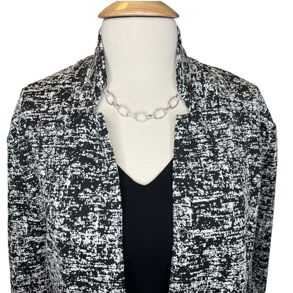 Philosophy Black White Open-Front Knit Sweater Jacket M Longline Coatigan